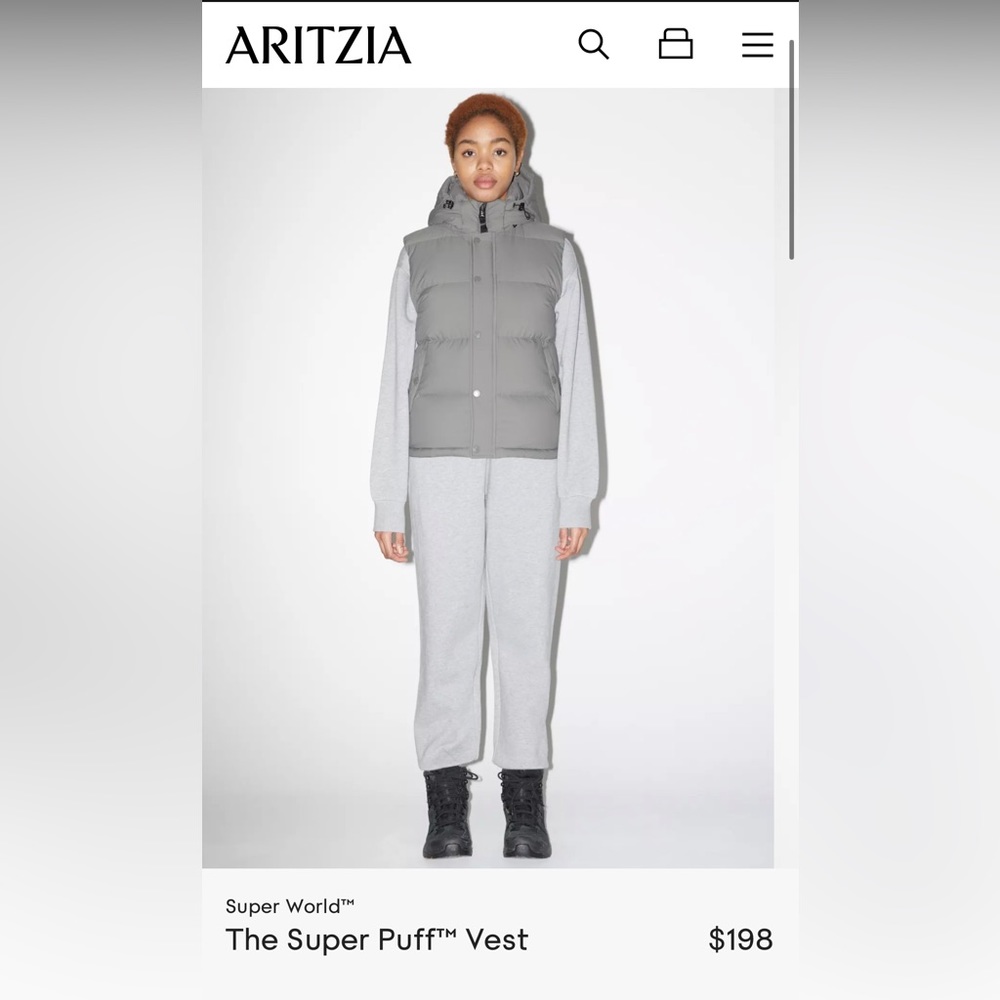 Aritzia Super Puff Vest (Like New) Grey Gunmetal